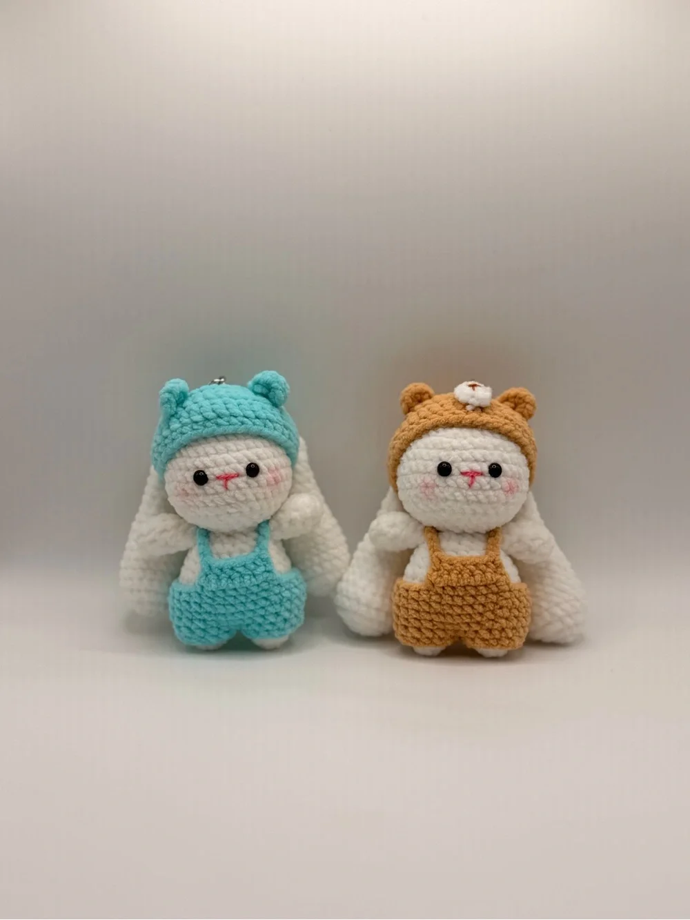 Handmade Plush Bunny Toy in Aqua and Caramel - Cute Crochet Small Pet Accessory